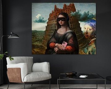 Mona Lisa in front of the Tower of Babel van Rene Ladenius Digital Art