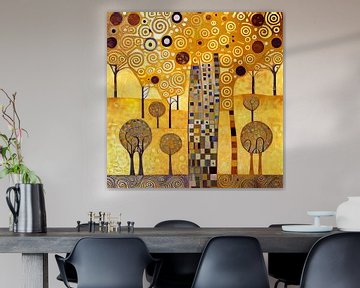 Een abstract patroon met bomen in de stijl van Gustav Klimt van Whale & Sons