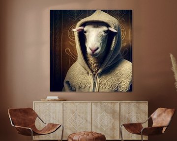 Portret van schaap in wollen trui van Vlindertuin