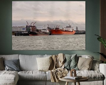 Sea-going vessels in the port of Rotterdam. by Janny Beimers