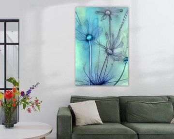 Blauw XI - bloem stengel silhouet in blauw van Lily van Riemsdijk - Art Prints met Kleur