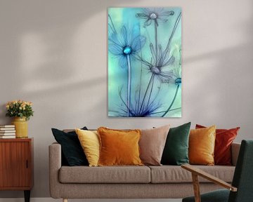 Blauw XI - bloem stengel silhouet in blauw van Lily van Riemsdijk - Art Prints with Color