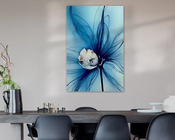 Blauw XIII- ragfijn blauw en witte bloem knop van Lily van Riemsdijk - Art Prints met Kleur