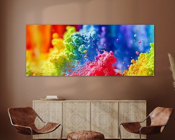 Panorama Exploderende vloeibare verf in regenboogkleuren met spetters van Animaflora PicsStock