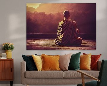 Boeddhistische monnik mediterend in een kamer 01 van Animaflora PicsStock