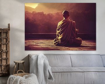 Buddhistischer Mönch meditiert in einem Raum 01 von Animaflora PicsStock