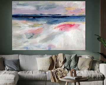 Zeegezicht met pastel golven en blauwe horizon. Modern abstract schilderij van Dina Dankers