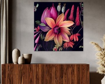 Botanical flowers on a dark background by Carla van Zomeren