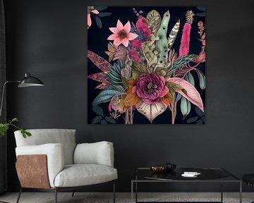 Botanical flowers on a dark background by Carla van Zomeren