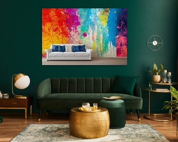 Bunte Hauswand mit einem Sofa von Animaflora PicsStock