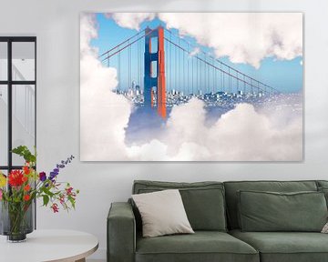 Golden Gate Bridge achter wolken van Dieter Walther