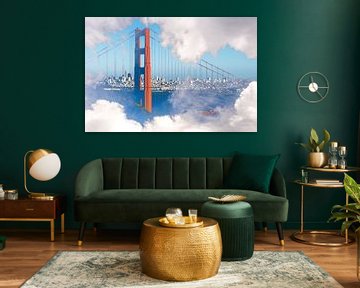 Double exposure Golden Gate Bridge behind clouds by Dieter Walther