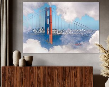 Dubbele belichting Golden Gate Bridge achter wolken van Dieter Walther