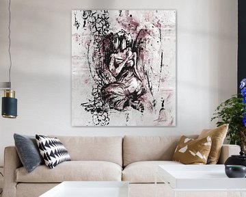Engel - artwork in lichtgrijs en roze
