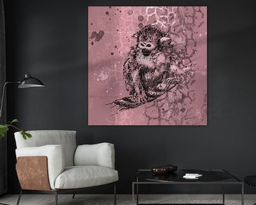 Tekening van een aapje in roze en zwart