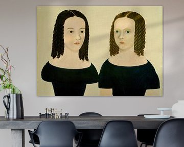 Amerikanisches 19. Jahrhundert, Schwestern, um 1840, NGA. Porträt von zwei Mädchen in schwarzen Klei von Dina Dankers