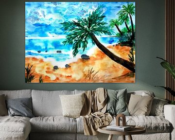 Plage de sable tropicale avec palmiers sur Sebastian Grafmann