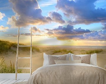 Zonsondergang op het strand van Texel met zandduinen op de voorgrond van Sjoerd van der Wal Fotografie