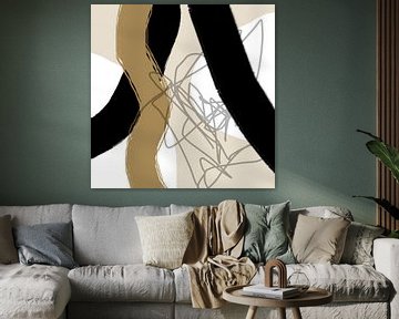 Abstract pastel twists. Minimalist in gold, beige, black, white and grey by Dina Dankers