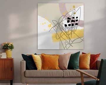 Abstracte pastel vormen. Minimalistisch in beige, roze, goud, wit en grijs van Dina Dankers