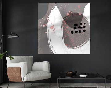Abstracte pastel vormen. Minimalistisch in taupe, wit, zwart en roze van Dina Dankers