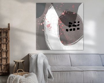 Abstracte pastel vormen. Minimalistisch in taupe, wit, zwart en roze van Dina Dankers