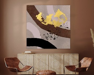 Abstracte pastel vormen. Minimalistisch in bruin, zwart, goud en beige van Dina Dankers