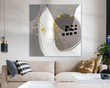 Abstract pastel twists. Minimalist in taupe, grey, white, black and gold by Dina Dankers
