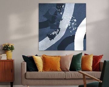 Abstract pastel shapes. Minimalist art in blue, black, white by Dina Dankers