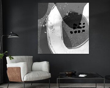 Abstract pastel shapes. Minimalist art in white, black, grey by Dina Dankers