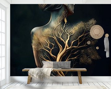 Symbiosis of man and nature. Woman