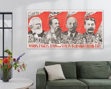 Gustav Klutsis, Verhoog de banier van Marx, Engels, Lenin en Stalin, 1937 van Atelier Liesjes