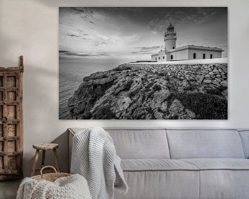 Phare Cavallería sur l'île de Minorque. Black & Paysage blanc. sur Manfred Voss, Schwarz-weiss Fotografie