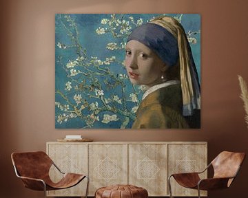 Meisje met de parel - Amandelbloesem, blauw van Digital Art Studio