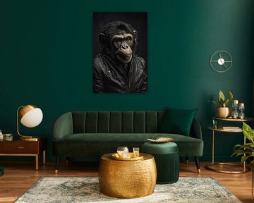 Chimpansee in leren jas