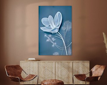 Blue XVII - flower in white lines what remains by Lily van Riemsdijk - Art Prints with Color