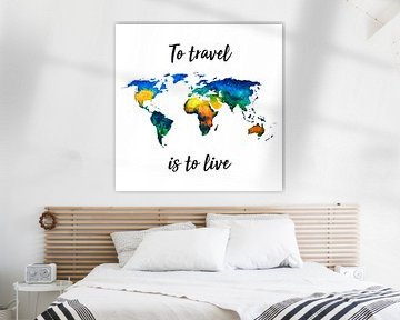 Colorful World Map in Watercolor with Quote | Wall Circle by WereldkaartenShop