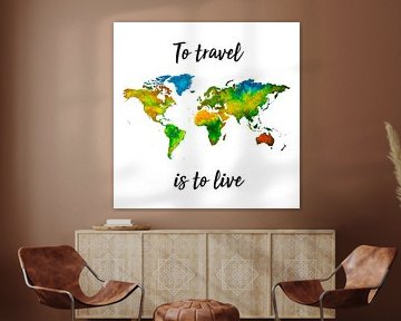 World Map in Watercolor with Quote | Wall Circle by WereldkaartenShop