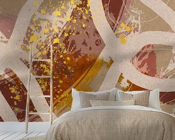 Abstracte retro botanische bladeren in beige, roze, goud van Dina Dankers