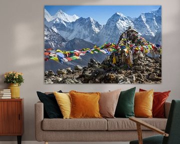 Gebedsvlaggen bij de Mount Everest / Himalaya - Nepal van Andre Brasse Photography