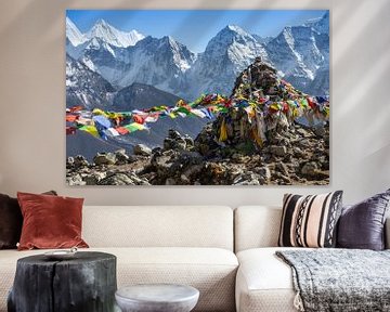 Gebedsvlaggen bij de Mount Everest / Himalaya - Nepal van Andre Brasse Photography