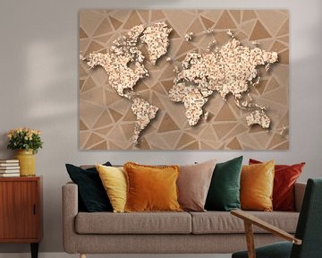 De wereldkaart in terra kleuren in mozaïek van Arjen Roos