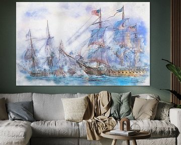 Digital Art. van een zeilboot op de zee van Gelissen Artworks