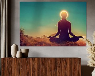 Silhouet van een vrouw mediterend in yoga houding van Animaflora PicsStock
