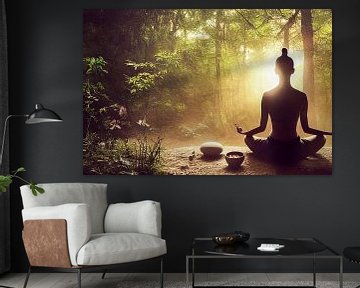 Silhouette of woman meditating in yoga pose by Animaflora PicsStock