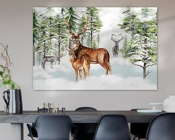 Deer and reindeer in the forest by Geertje Burgers