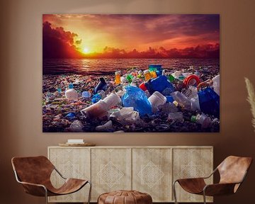 Plastic afval op een strand Illustratie van Animaflora PicsStock