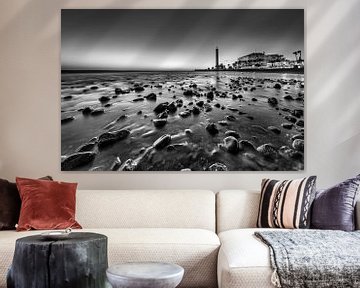 Phare de Maspalomas sur Gran Canaria. Image en noir et blanc. sur Manfred Voss, Schwarz-weiss Fotografie