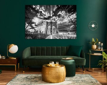 Brooklyn Bridge in New York. Zwart-wit beeld. van Manfred Voss, Zwart-Wit Fotografie