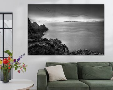 Coast of Gran Canaria with view to Tenerife. Black and white image. by Manfred Voss, Schwarz-weiss Fotografie